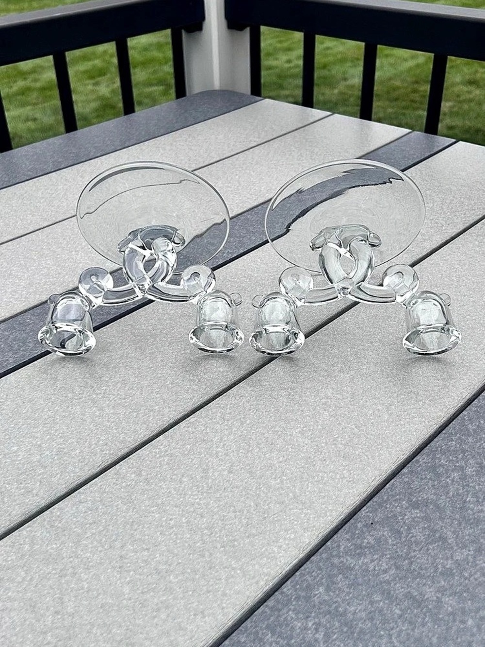 HEISEY GLASS Vintage Clear Glass Candlestick Holders Lariat pattern Set of 2 - Picture 5 of 6
